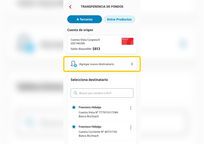 En la función Transferencias ingresa a la opción Agregar Destinatario.